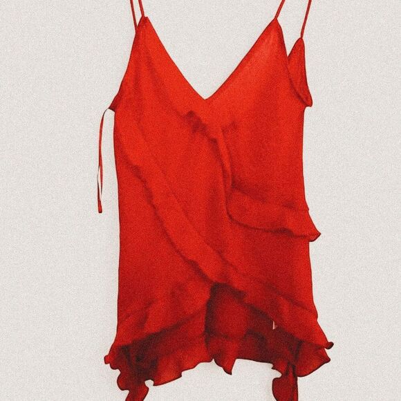 Romantic Red Ruffle Cami Tank – Frill Asymmetrical Style (Sz M, NWT) - Picture 5 of 6